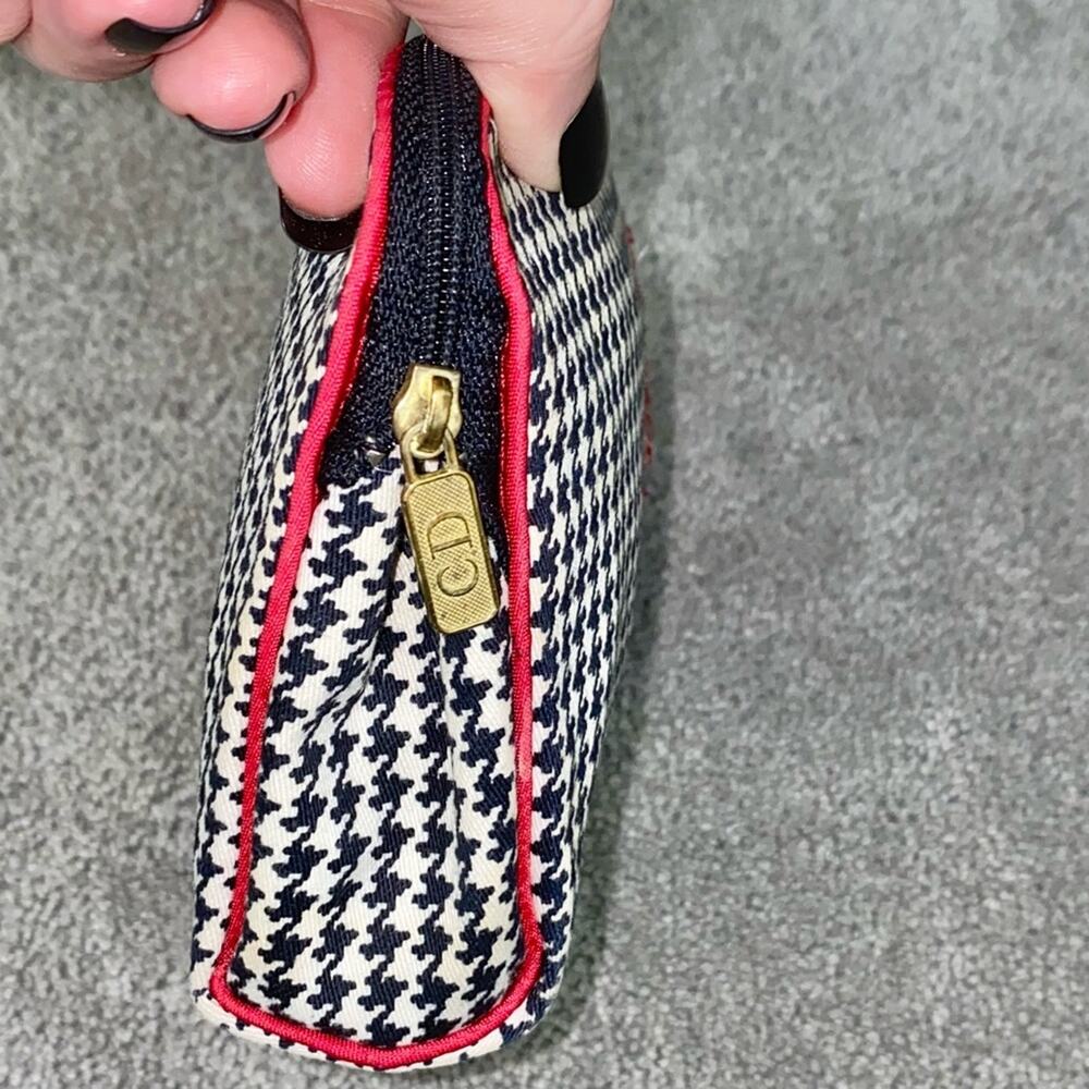 AUTH VTG Christian Dior Houndstooth Small Cosmetic Makeup Bag Clutch Zip Pouch - Picture 11 of 16